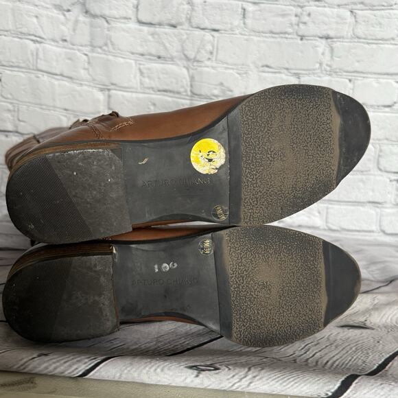 ARTURO CHIANG Brown Leather Tall Heeled Boots Riding Size 9 Stacked Heel - Picture 11 of 11